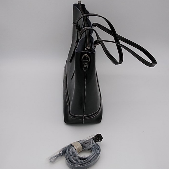 Black Genuine Leather Large Shoulder Bag Tote - Picture 9 of 13